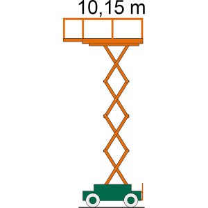 Scherenbühnen-Diagramm mit Angabe zur Arbeitshöhe SB 10-0,9 E